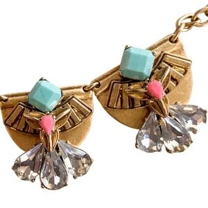 Stella & Dot Elodie Bib Necklace Gold Tone Turquoise Pink Crystal Statement